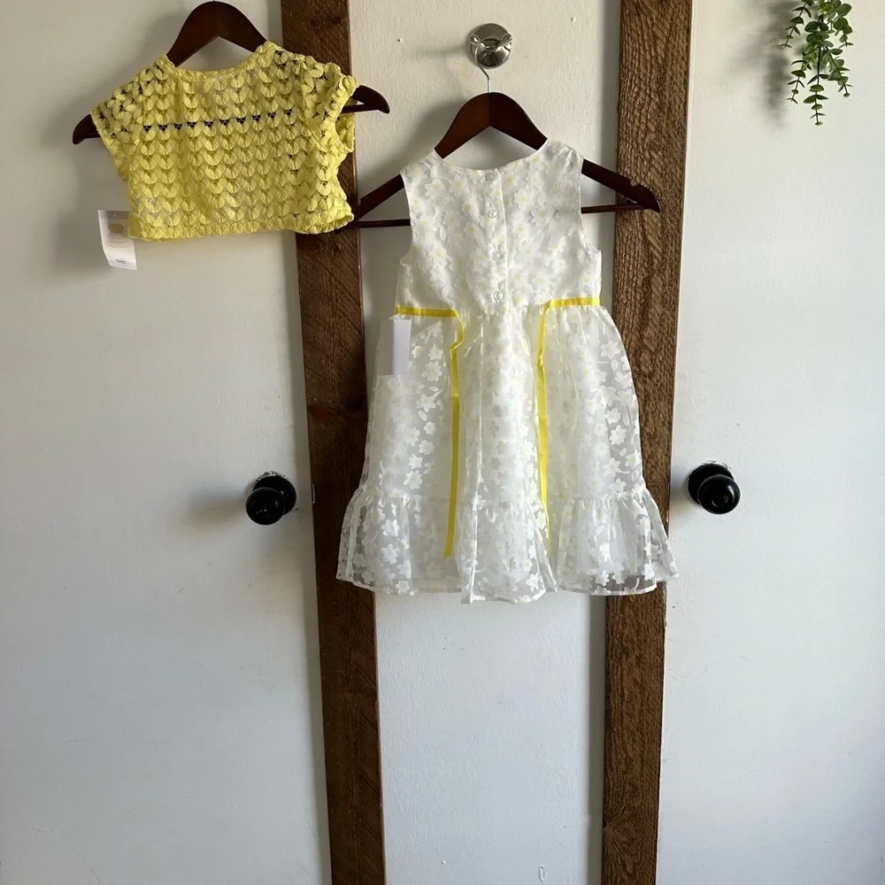 New Blueberi Boulevard White Daisy Ruffled Sundress + Short Sleeve Cover Up